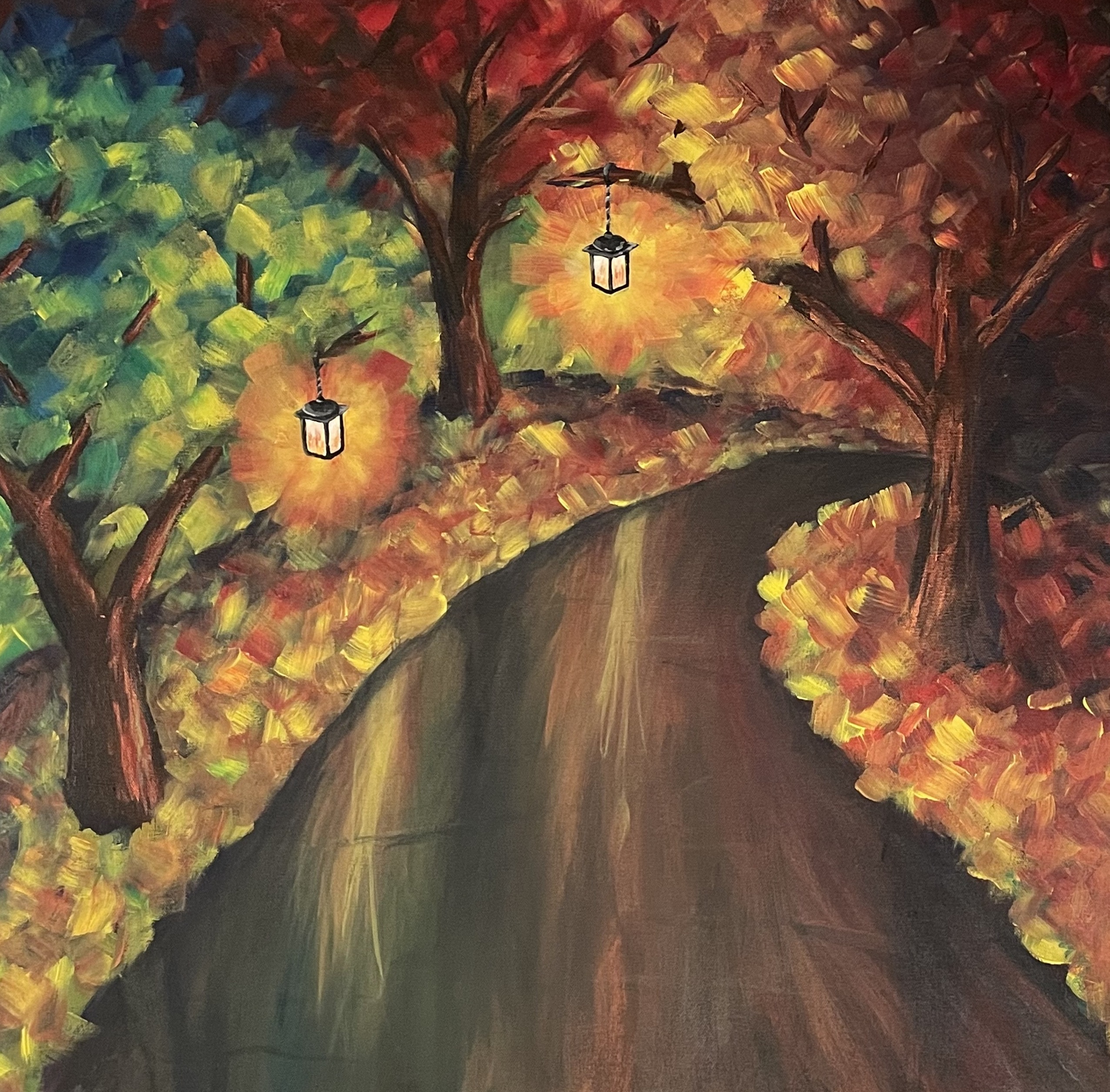 painting of colorful trees